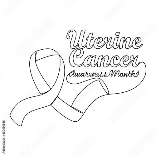 One continuous line drawing of uterine cancer awareness month with white background. Awareness ribbon design in simple linear style. healthcare and medical design concept vector illustration.