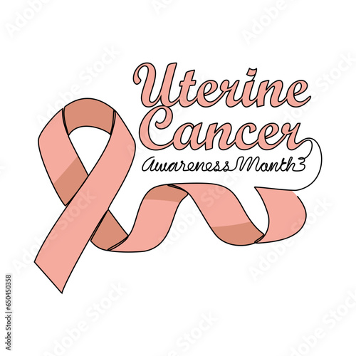 One continuous line drawing of uterine cancer awareness month with white background. Awareness ribbon design in simple linear style. healthcare and medical design concept vector illustration.