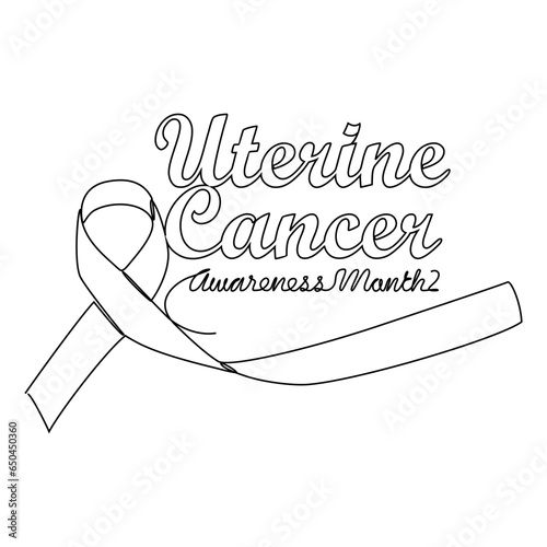 One continuous line drawing of uterine cancer awareness month with white background. Awareness ribbon design in simple linear style. healthcare and medical design concept vector illustration.