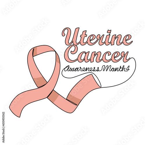 One continuous line drawing of uterine cancer awareness month with white background. Awareness ribbon design in simple linear style. healthcare and medical design concept vector illustration.