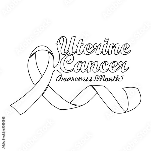 One continuous line drawing of uterine cancer awareness month with white background. Awareness ribbon design in simple linear style. healthcare and medical design concept vector illustration.