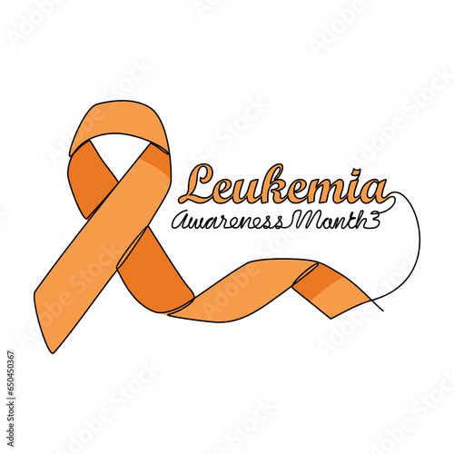 One continuous line drawing of leukemia awareness month with white background. Awareness ribbon design in simple linear style. healthcare and medical design concept vector illustration.
