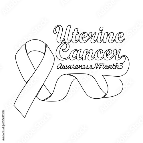 One continuous line drawing of uterine cancer awareness month with white background. Awareness ribbon design in simple linear style. healthcare and medical design concept vector illustration.