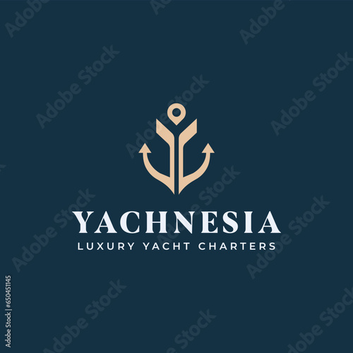 Anchor image that forms the letter Y. Modern, minimal and classy for a yacht rental logo.