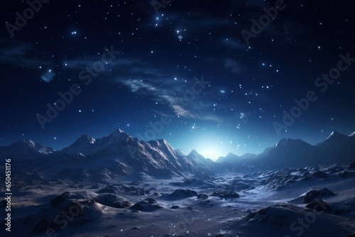 Starlit Mountain Nightscape with Glimmering Valley Lights