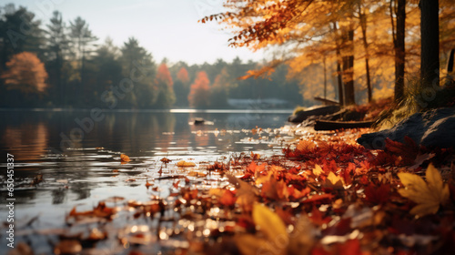 Autumn forest and lake. Beautiful nature landscape with lake and trees