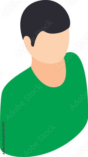 Man icon isometric vector. Faceless character in green sweatshirt long sleeve. Boy, guy, person, human