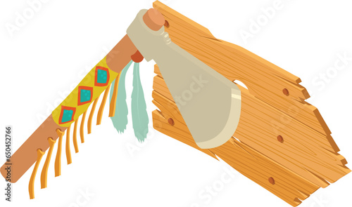 Traditional weapon icon isometric vector. Native american tomahawk and signboard. Historical weapon concept