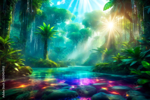 Magnificent view of colorful pebble river in Amazon rainforest. Generative AI