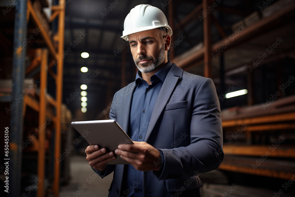Portrait of a construction manager or supervisor wearing a white protective helmet using a tablet in his hands against the background of a construction site or industrial plant.generative ai
Portrait of a construction manager or supervisor wearing a white protective helmet using a tablet in his hands against the background of a construction site or industrial plant.generative ai