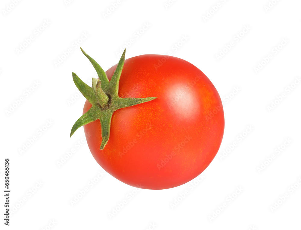 One ripe cherry tomato isolated on white One ripe cherry tomato isolated on white