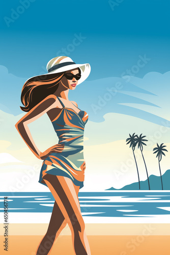 Carton style retro image of a lady in a tropical climate.  © Jeff Whyte