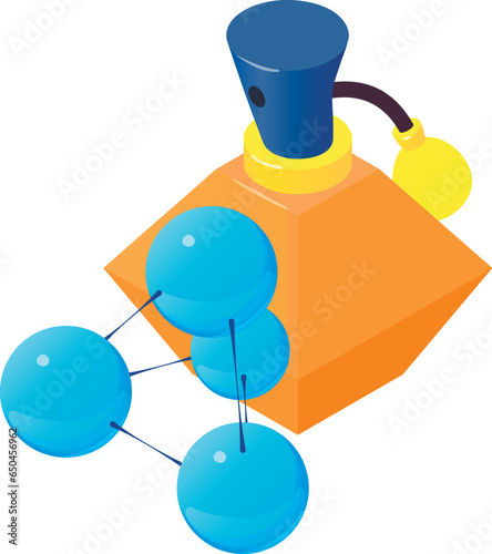 Fresh perfume icon isometric vector. Bottle of new perfume and molecule symbol. Parfum de toilette, aroma, perfumery