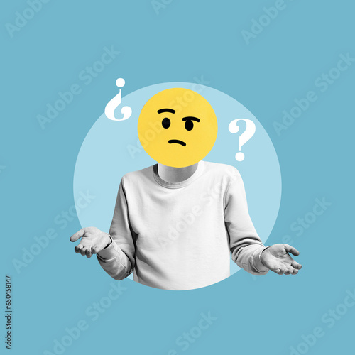 Fotografie man with doubt, man with question marks, doubt emoticon, doubtful, man with doub