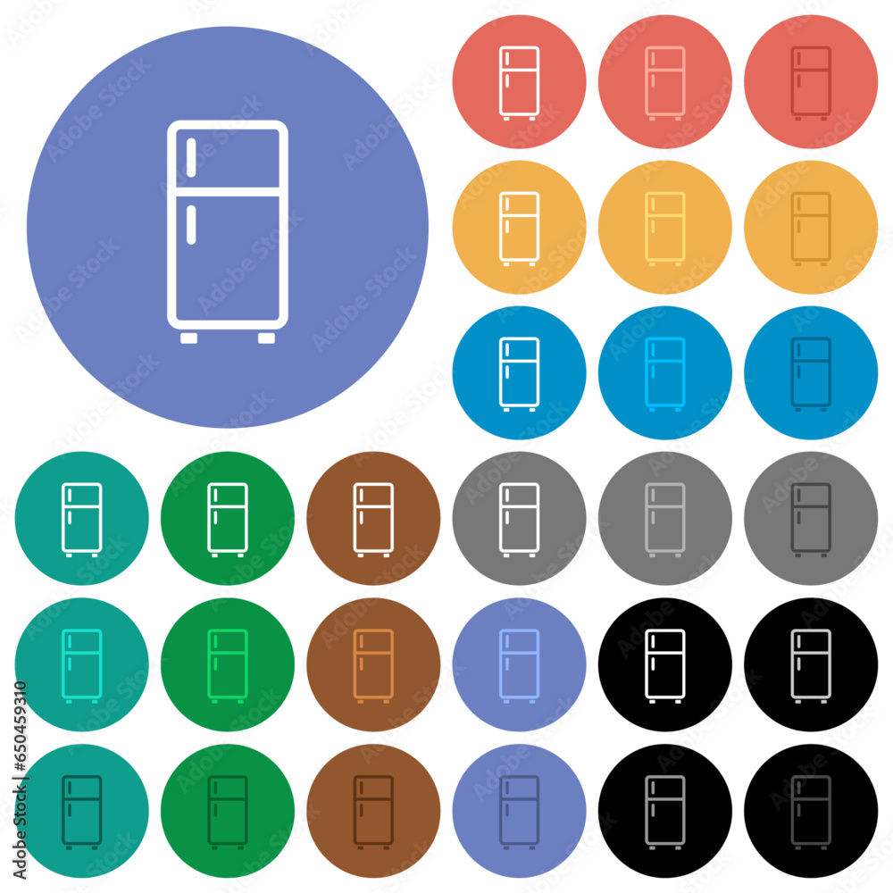 Refrigerator outline round flat multi colored icons