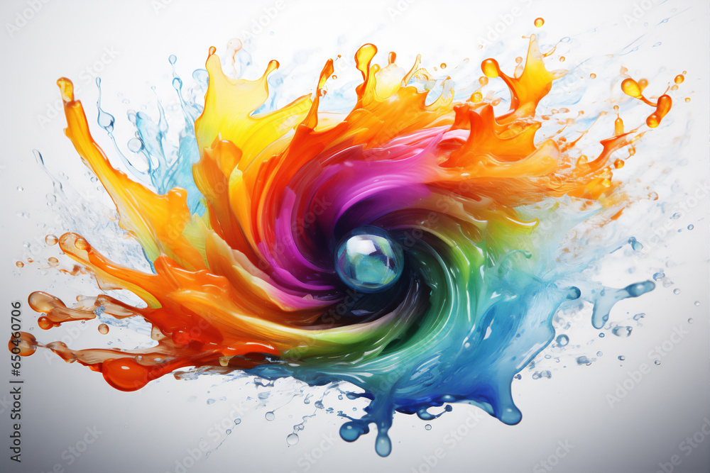 Colorful abstract background with water splash curve, full splash in close up, random curve, hyper realistic, beautiful dreamy light, create using generative AI tools.