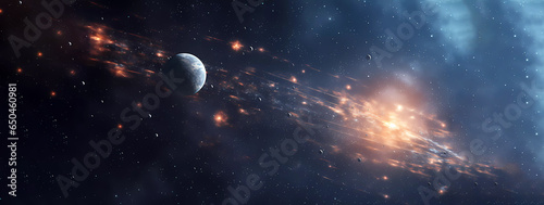 Beautiful landscape of space and planets. Banner. Wallpaper. Generated AI. Edited in Photoshop