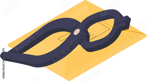 Professional tool icon isometric vector. Metal smith tongs and paper envelope. Forging, blacksmithing