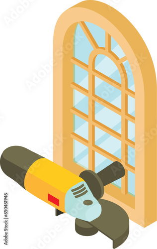 Electric equipment icon isometric vector. Electric sander and large window icon. Angle grinder, repair work