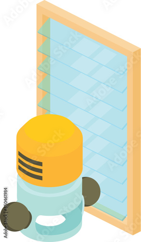 Industrial tool icon isometric vector. Wired plunge router and new square window. Construction and repair work