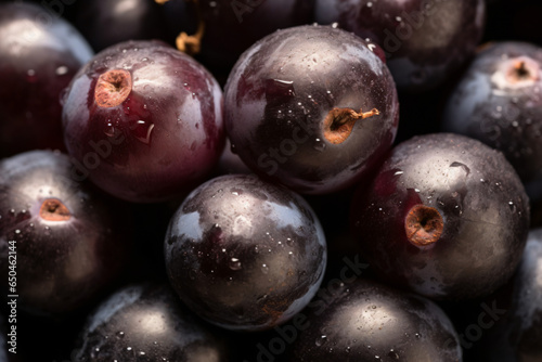 Ripe dark grapes close up wooden background macro shot