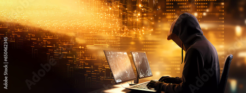 Cybersecurity. Save your money. Data protection. Earning money online. Gold. Banner. Copy space. Generated AI. Edited in Photoshop.