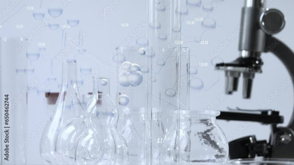 Scientific laboratory with test tubes and hologram background