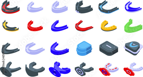 Mouth Guard icons set isometric vector. Tool equipment. Mma dental