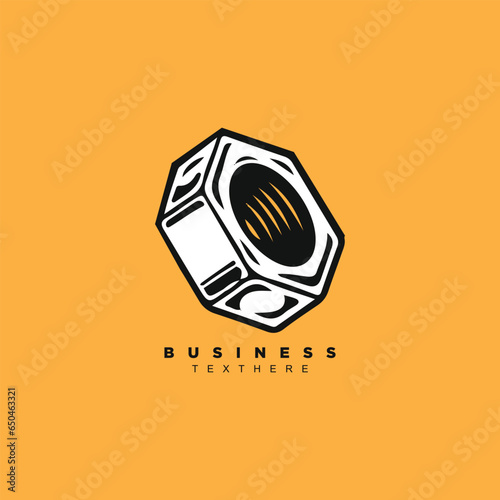 Workshop mechanic bolt or nut logo design vector isolated on yellow background