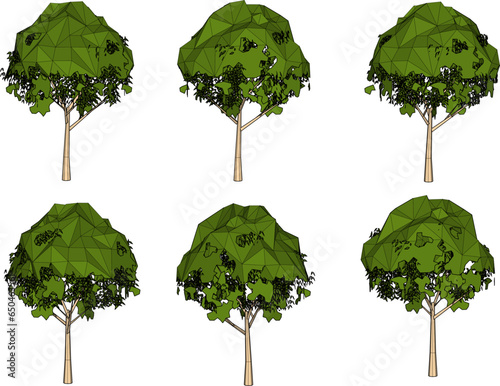 Vector sketch illustration of a low poly tree cartoon design for graphic completeness