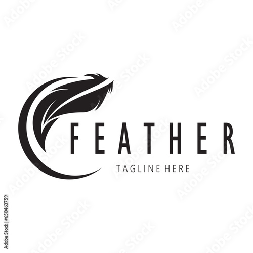 Feather logo, feather pen logo, law firm feather logo vector simple design