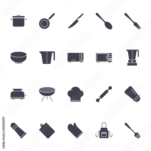 Vector set of Cooking icons. such as secure pan, knife, spoon and more. Set for Web and App Isolated on White Background. Vector illustration