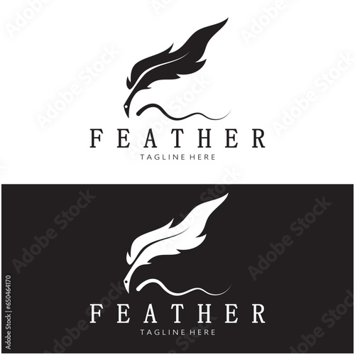 Feather logo, feather pen logo, law firm feather logo vector simple design