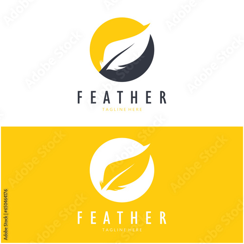 Feather logo, feather pen logo, law firm feather logo vector simple design