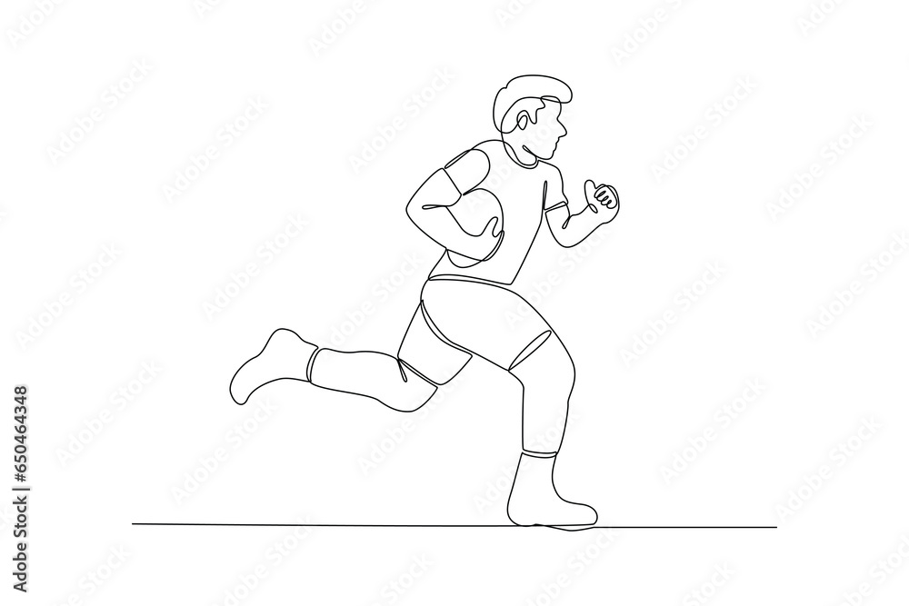 Continuous one line drawing Rugby players concept. Athletes playing with ball. Doodle vector illustration.