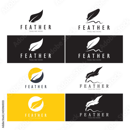 Feather logo, feather pen logo, law firm feather logo vector simple design