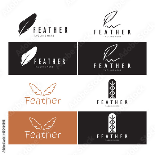 Feather logo, feather pen logo, law firm feather logo vector simple design