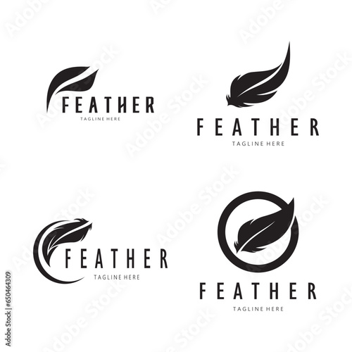 Feather logo, feather pen logo, law firm feather logo vector simple design