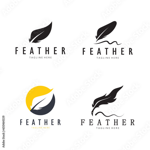 Feather logo, feather pen logo, law firm feather logo vector simple design