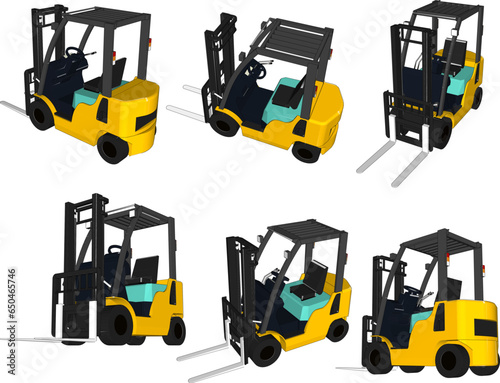 Vector sketch illustration of car design, heavy equipment forklift for lifting goods
