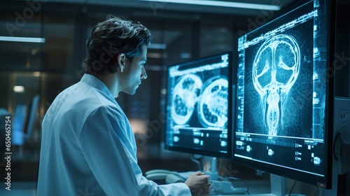 A radiologist is examining a CT scan. Generative AI