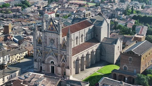 Cathedral of Orvieto or Duomo di Orvieto, aerial view, Umbria, Italy photo