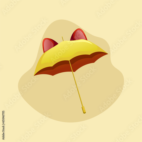 vector illustration of a yellow umbrella with cute red ear decorations on a yellow background