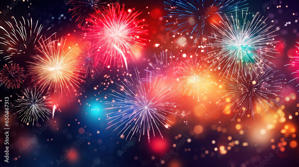 Fototapeta premium Colorful firework background. Generative Ai