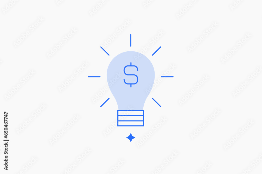Geometric creative bulb money idea illustration in flat style design. Vector illustration. Duotone blue. Geometric creative bulb money idea illustration in flat style design. Vector illustration. Duotone blue.