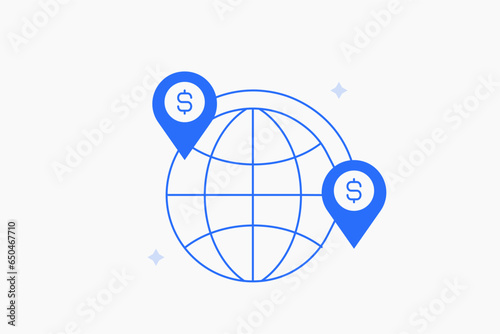 Geometric money transfer  illustration in flat style design. Vector illustration. Duotone blue.