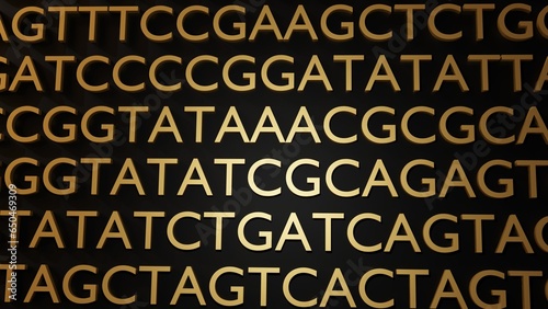 Gold ATGC letters background. Adenine, thymine, cytosine and guanine are the four nucleotides found in DNA 3d rendering photo