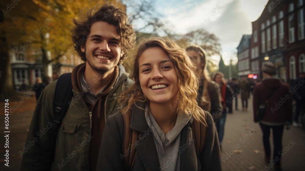 young man smiling happily at university His morning was bright.