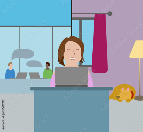 Happy professional woman working on hybrid work model/remote work