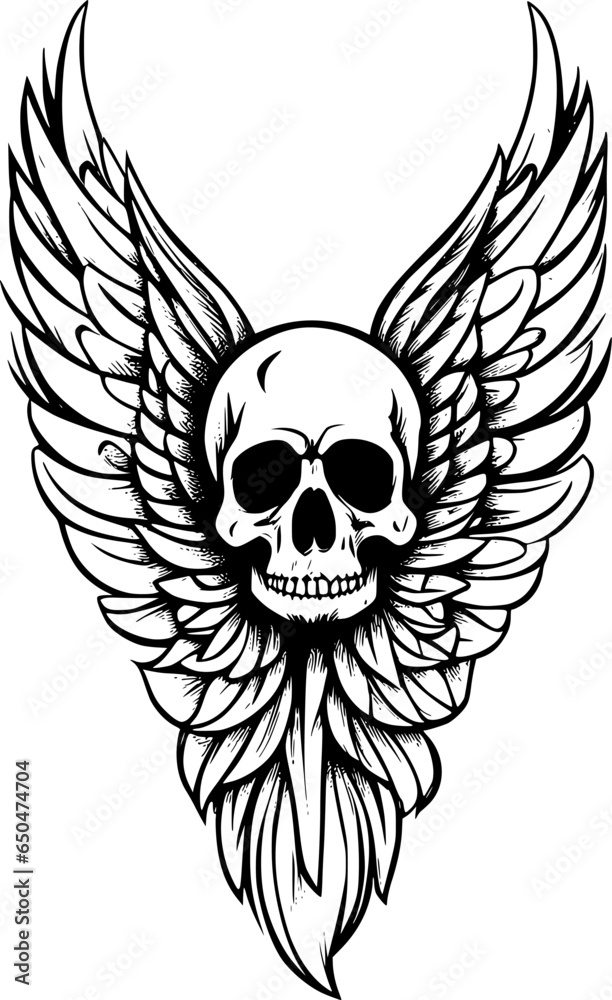 Fototapeta premium skull and wing cartoon